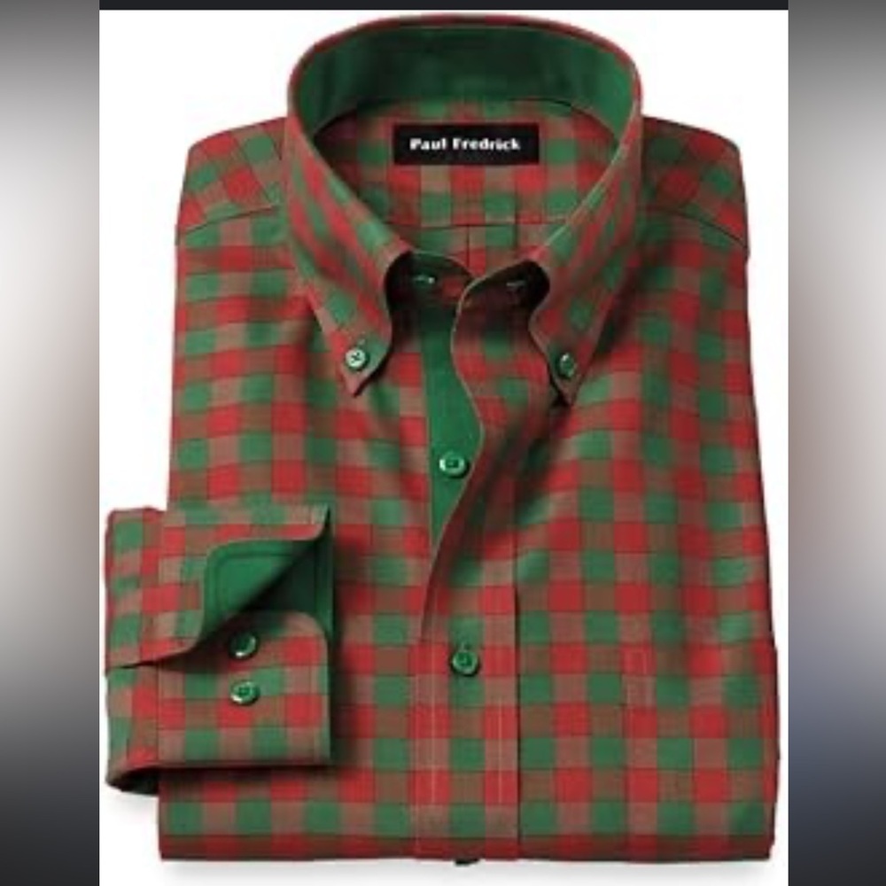 NWOT Paul Fredrick Red and Green Plaid Men's Shirt